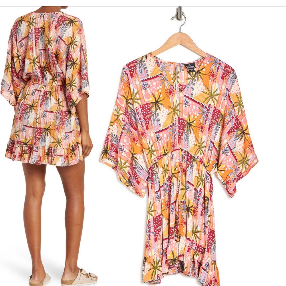 Wide sleeve printed dress
